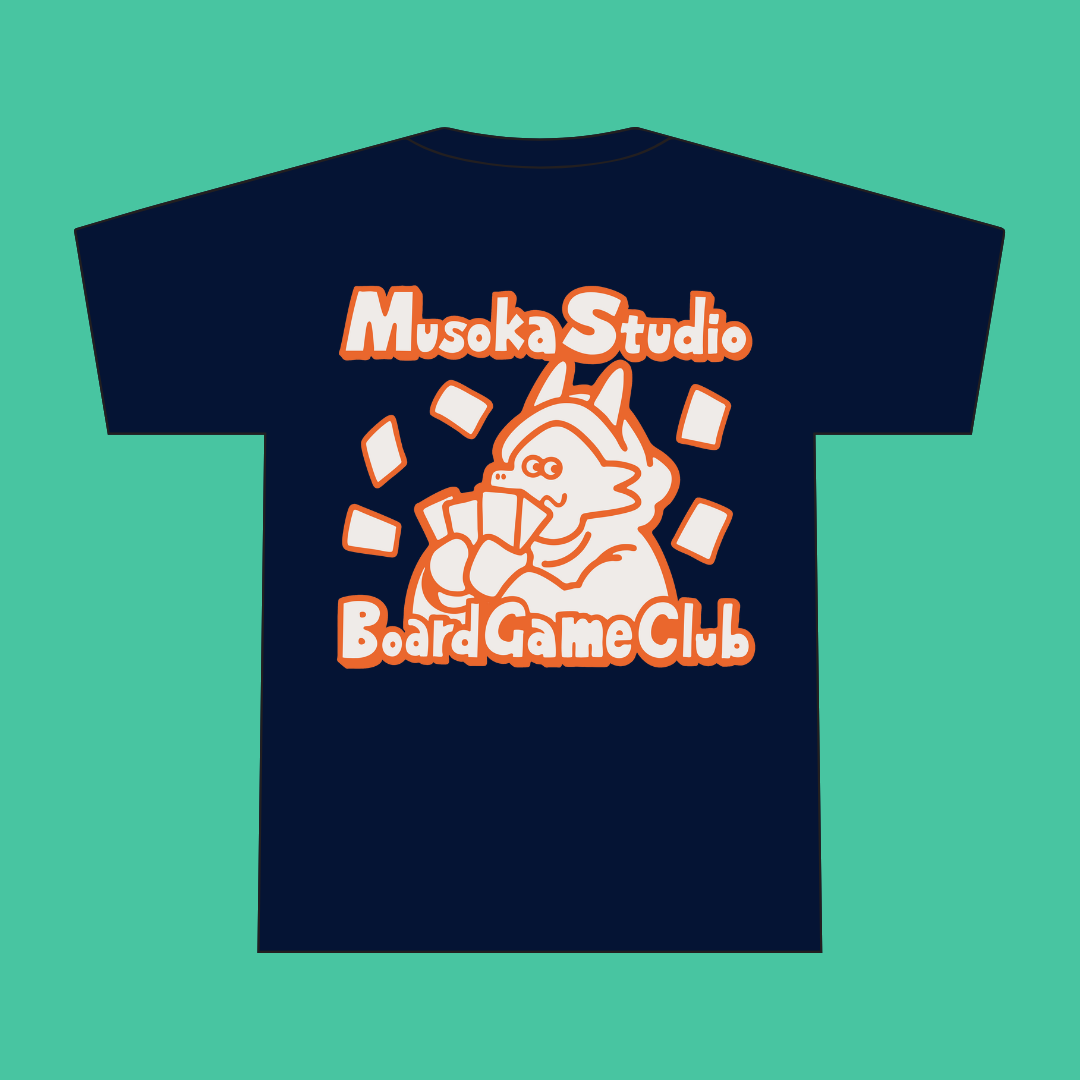 Musoka BG Club navy and orange t-shirt, print detail