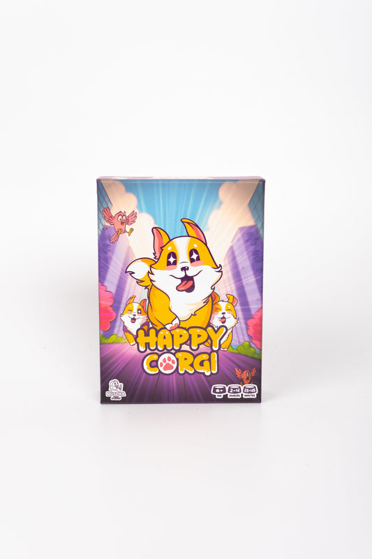 Happy Corgi card game being played on a table by a group of adults