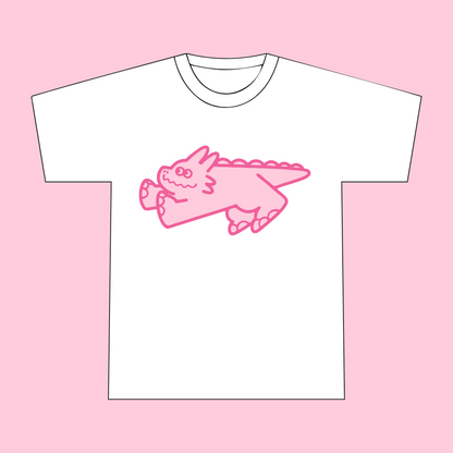 Musoka Dragon t-shirt in white and pink, front view