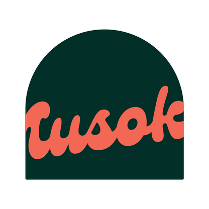 Musoka green and orange beanie, logo embroidery detail