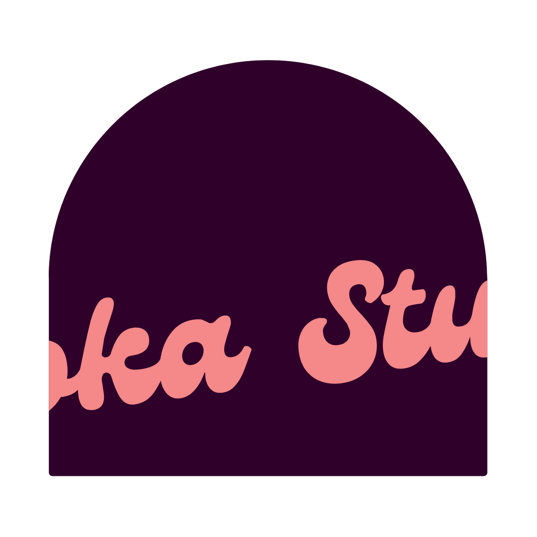 Musoka purple and pink beanie, embroidery detail