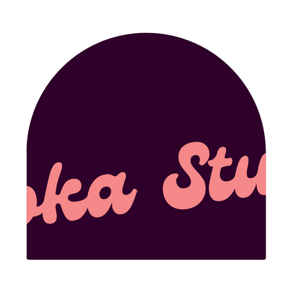 Musoka purple and pink beanie, embroidery detail