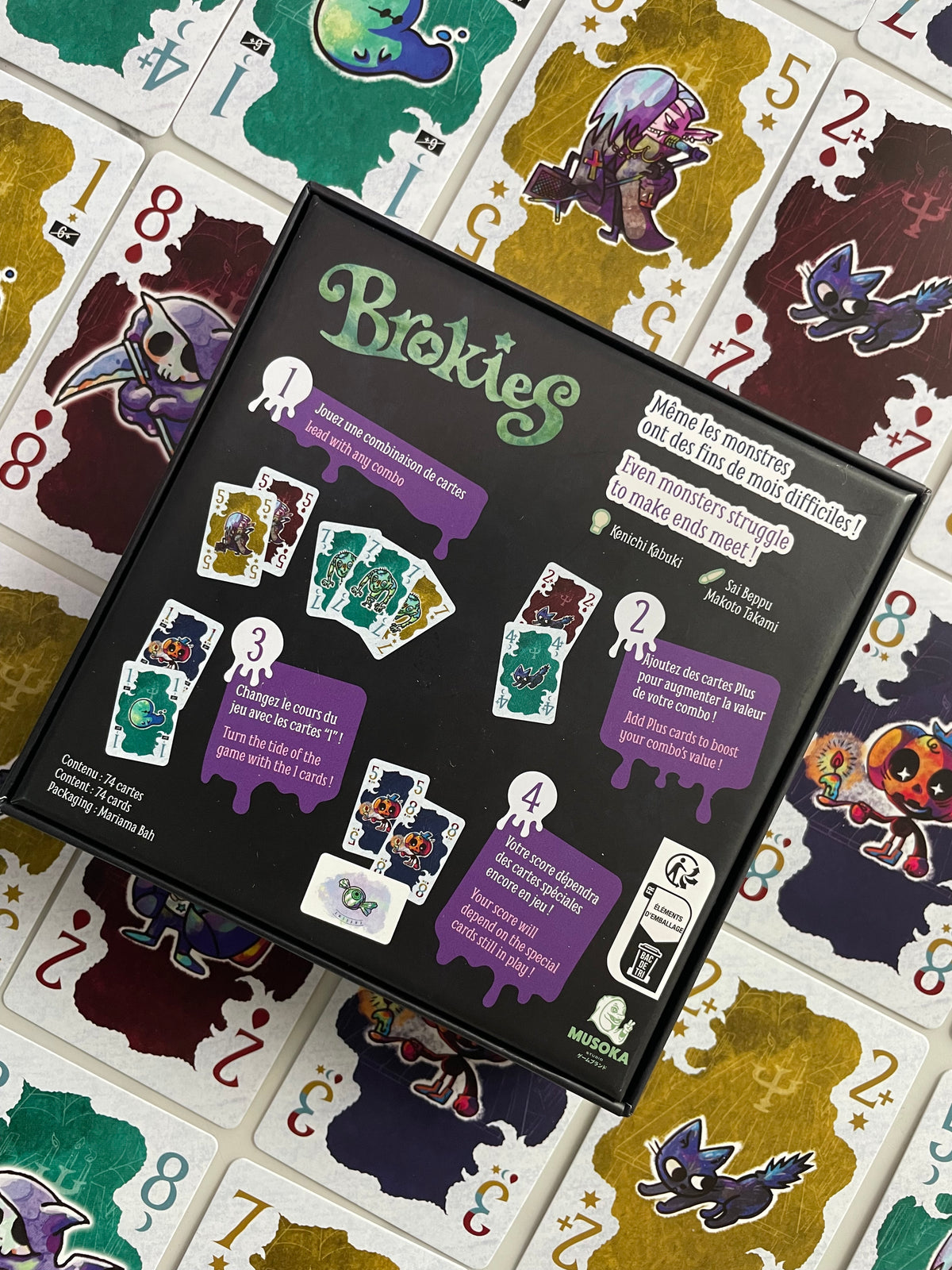 Brokies box back with game overview and rules summary