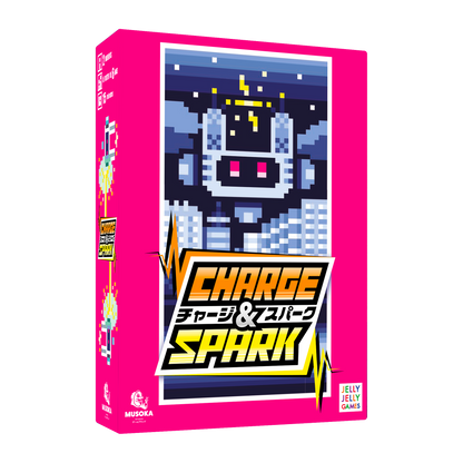 Charge & Spark card game box, 3D view — Musoka Studio robot duel