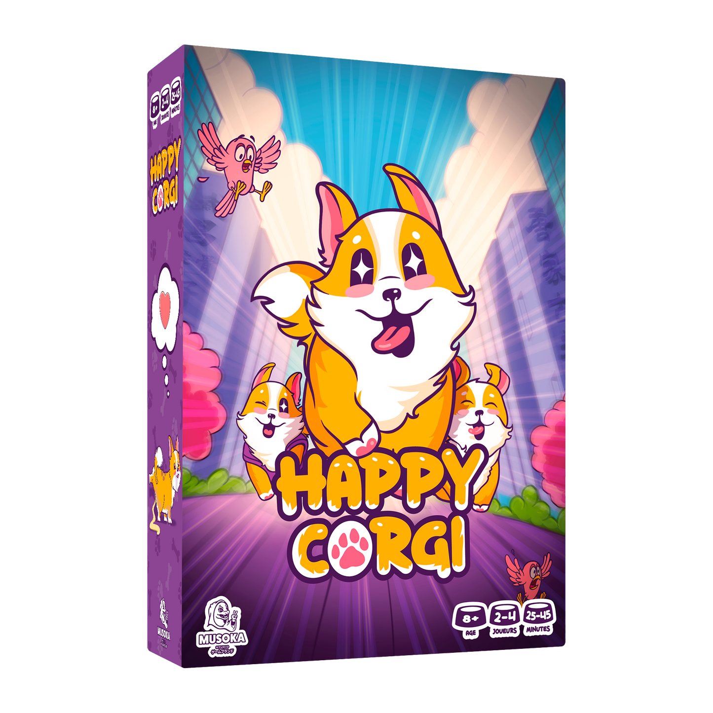 Happy Corgi card game box, 3D view — Musoka Studio family dog game