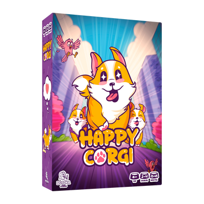 Happy Corgi card game box, 3D view — Musoka Studio family dog game
