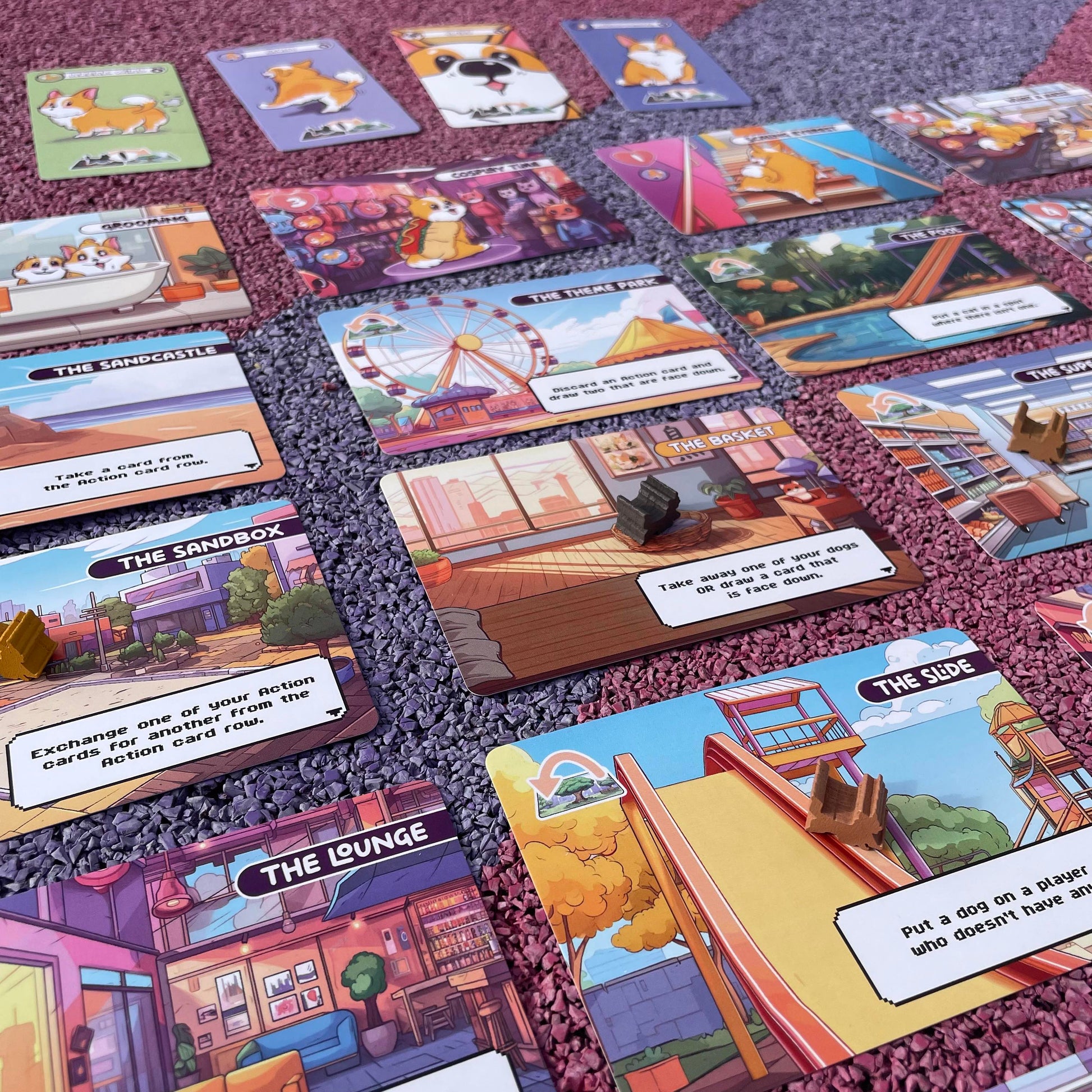 Happy Corgi corgi tokens moving between locations
