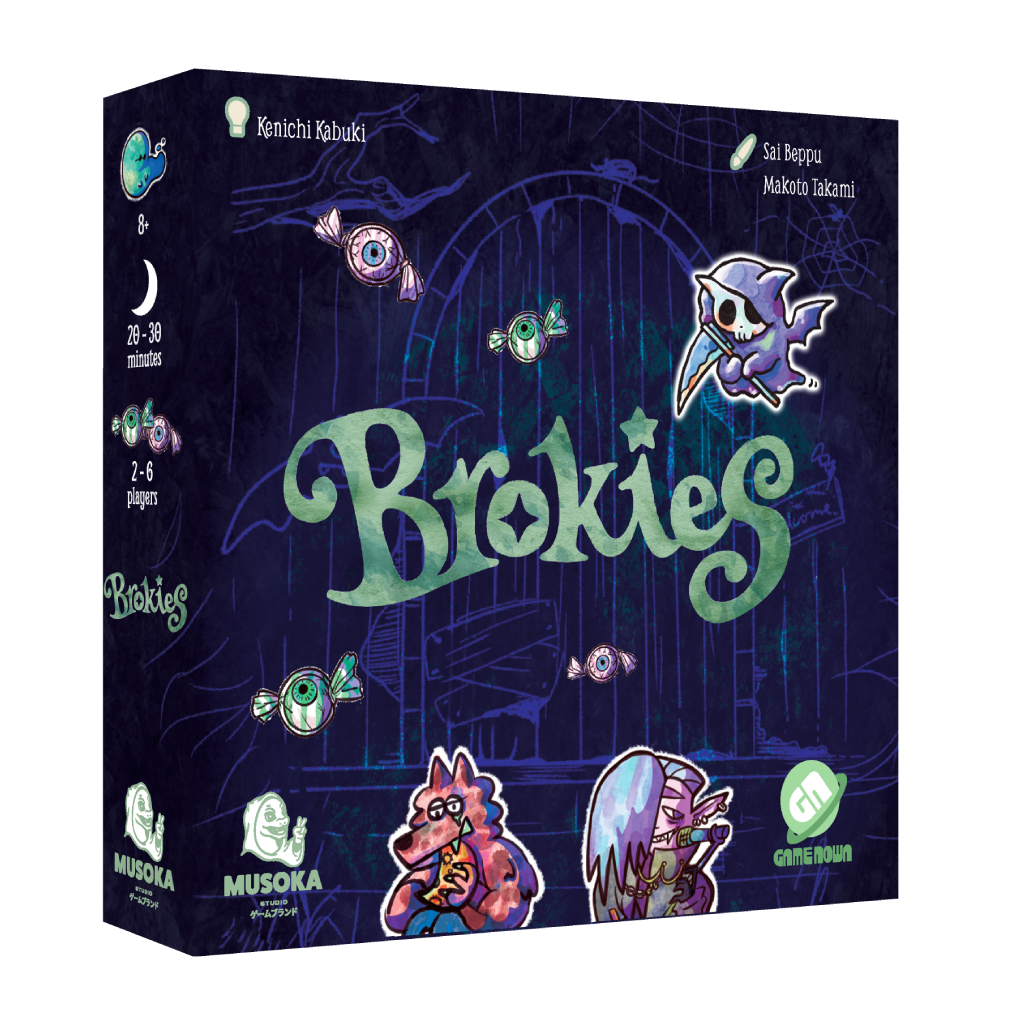 Brokies card game box, 3D view — Musoka Studio Halloween trick-taking game