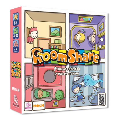 Room Share board game box, 3D view — Musoka Studio family game